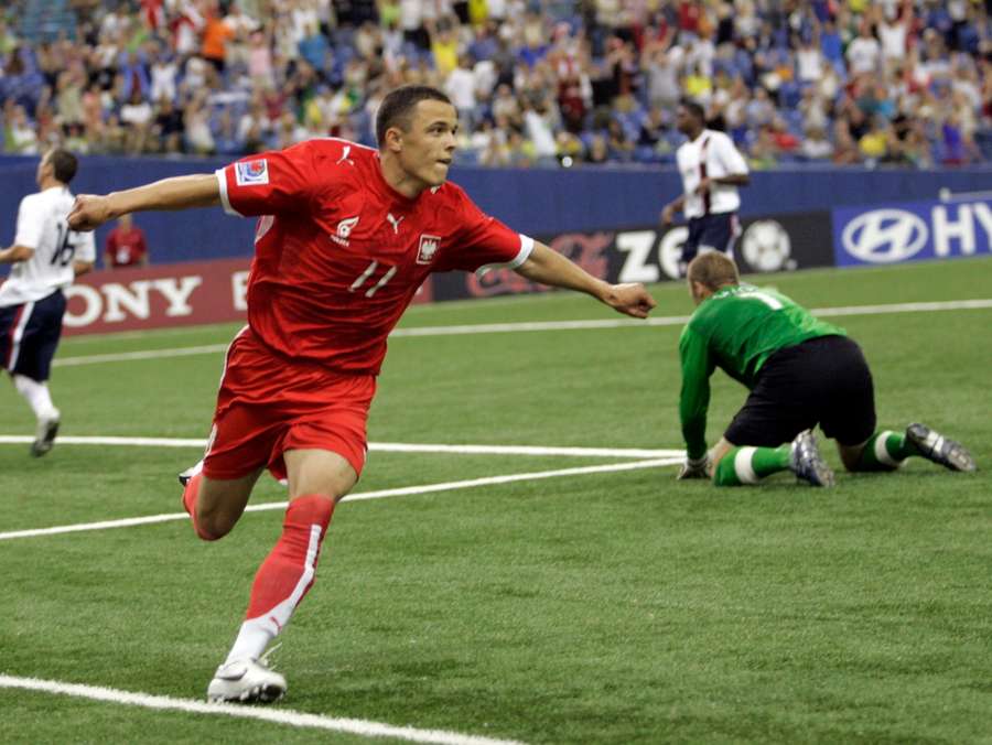 Dawid Janczyk świętujący gola przeciwko USA podczas MŚ U20 w Kanadzie
