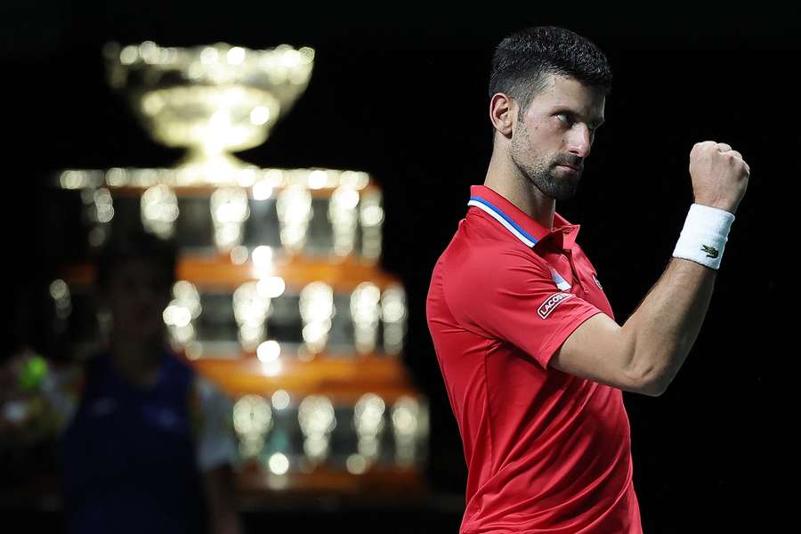 Serbia's Novak Djokovic celebrates beating Britain's Cameron Norrie