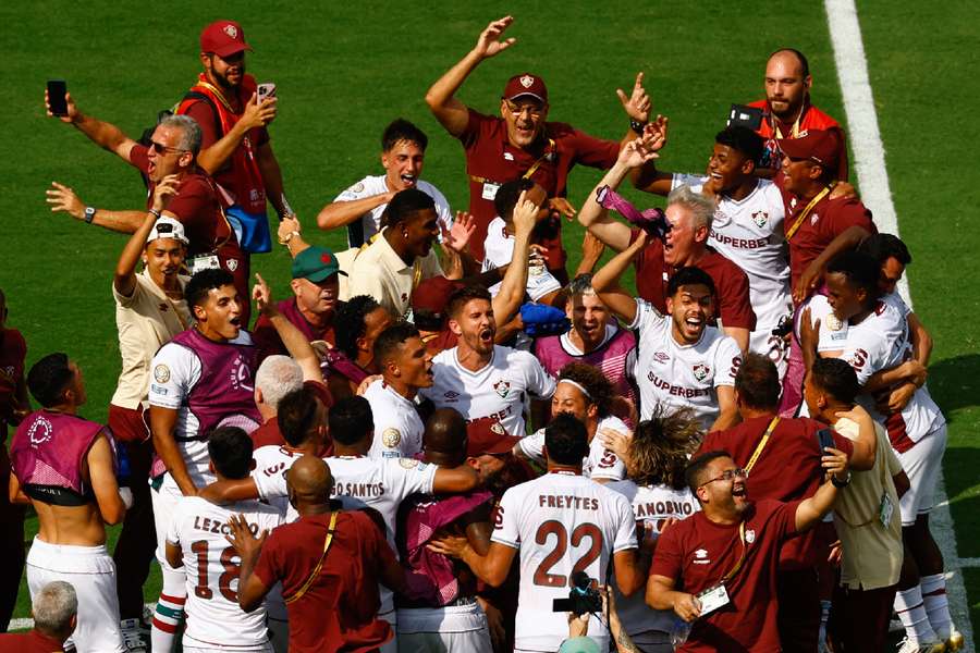 Fluminense's players celebrate shock win