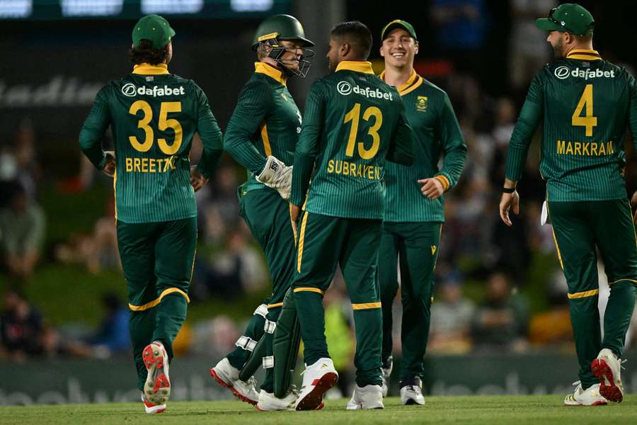 Prenelan Subrayen celebrates his maiden ODI wicket in Cairns on Tuesday.