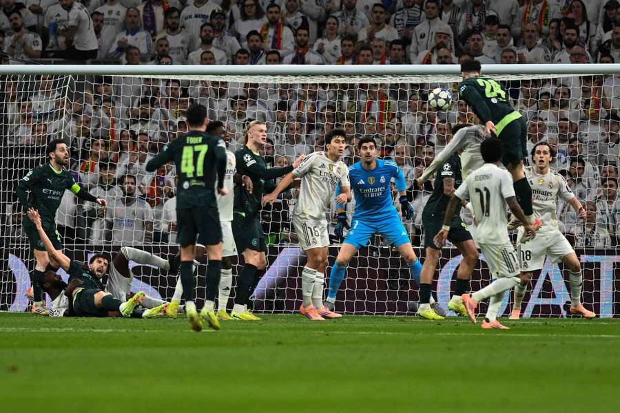 Man City's Josko Gvardiol heads goalwards against Real Madrid Man City's Josko Gvardiol heads goalwards against Real Madrid