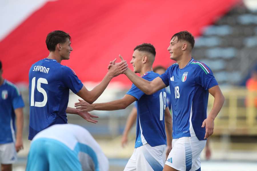 L'Italia Under 21 festeggia la vittoria contro San Marino