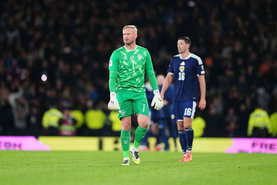 Denmark's Kasper Schmeichel gestures during the game against Scotland Denmark's Kasper Schmeichel gestures during the game against Scotland