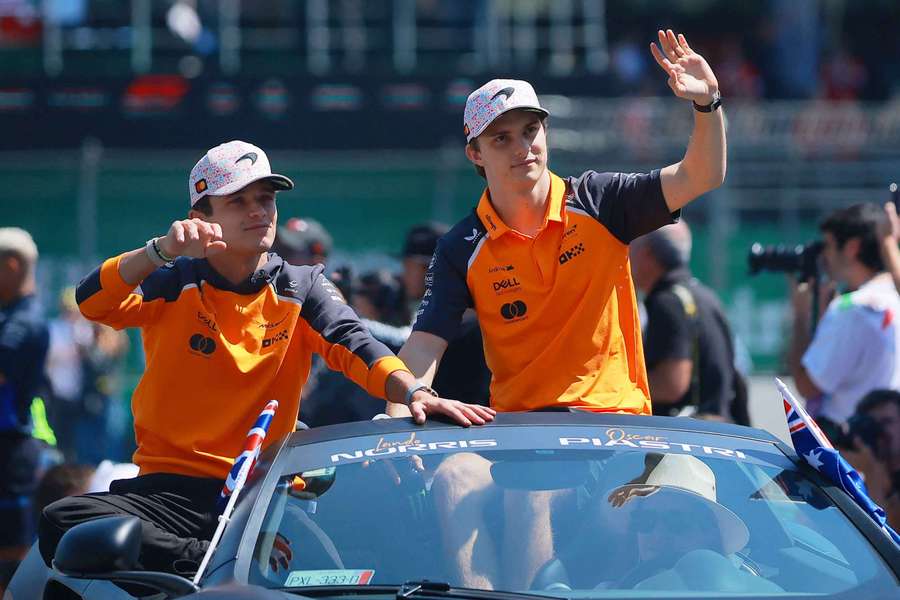 McLaren's Lando Norris and Oscar Piastri during the drivers' parade ahead of the Mexican Grand Prix McLaren's Lando Norris and Oscar Piastri during the drivers' parade ahead of the Mexican Grand Prix