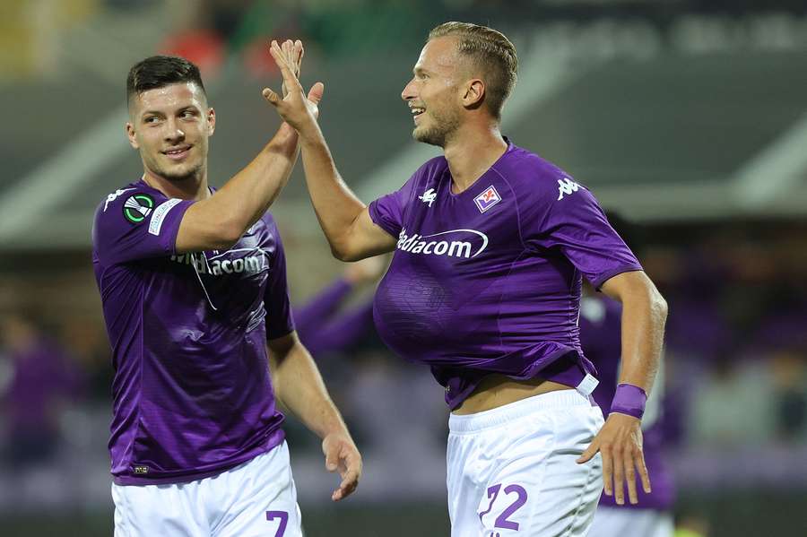Antonin Barak celebrates his first half strike in Fiorentina's convincing win