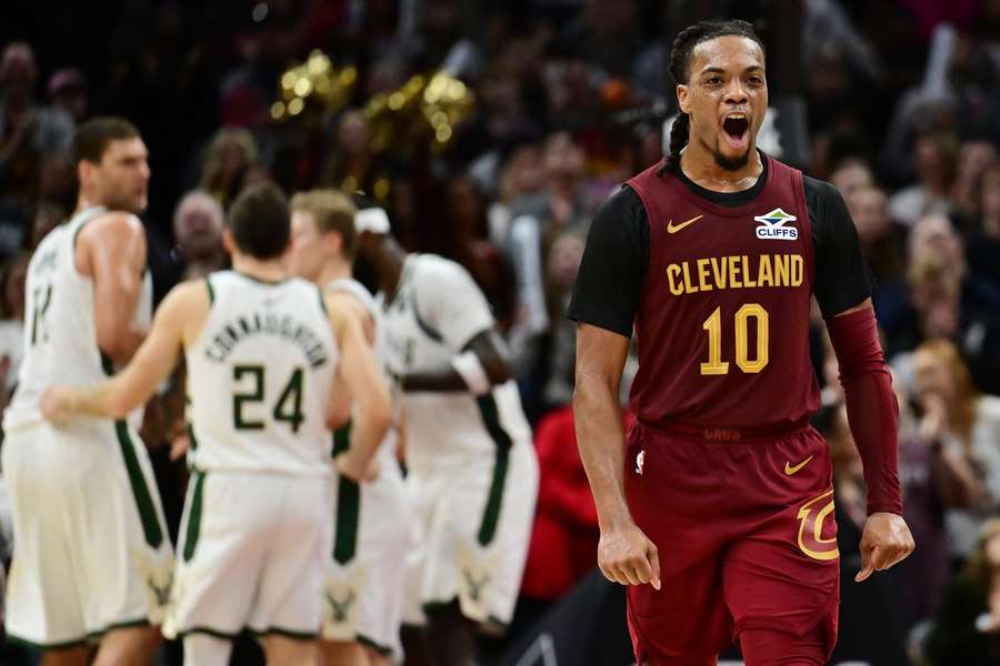 Cleveland Cavaliers guard Darius Garland celebrates during the second half against the Milwaukee Bucks