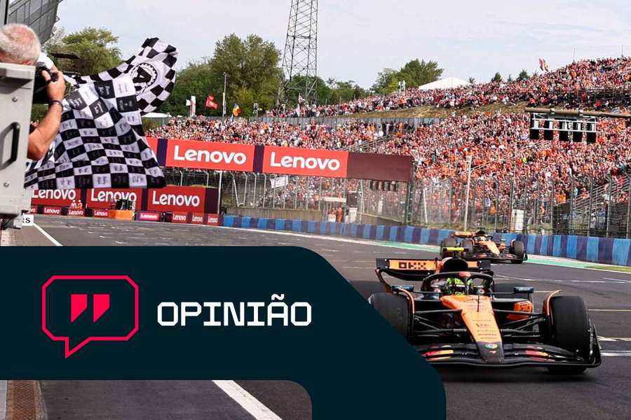Lando Norris cruza a linha de meta à frente de Oscar Piastri no Grande Prémio da Hungria