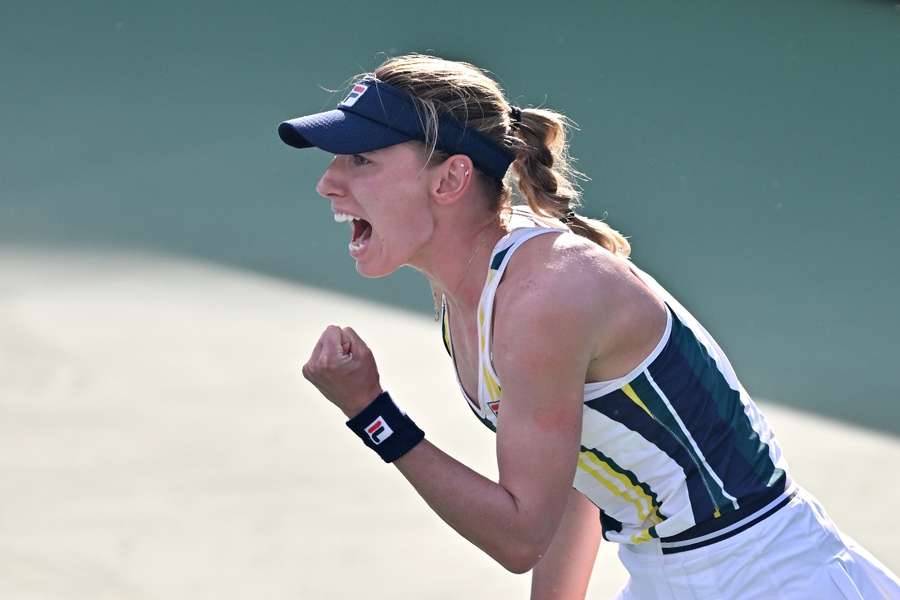 Alexandrova celebrates against Ostapenko