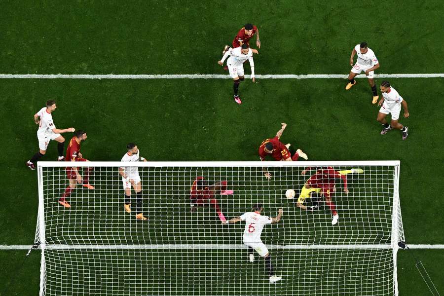 Players fight for the ball as the clock counts down to the 90th minute