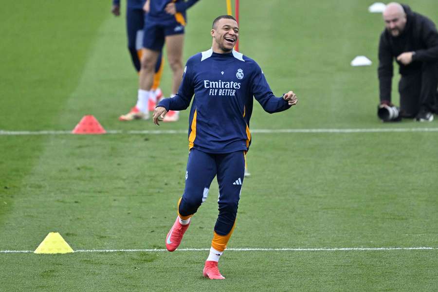 Kylian Mbappé à l'entraînement ce vendredi.