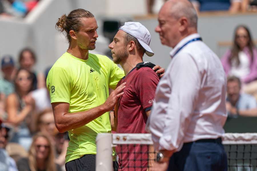 Alexander Zverev and Tallon Griekspoor meet after a French Open match