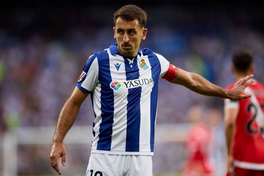 Real Sociedad's Mikel Oyarzabal celebrates after scoring