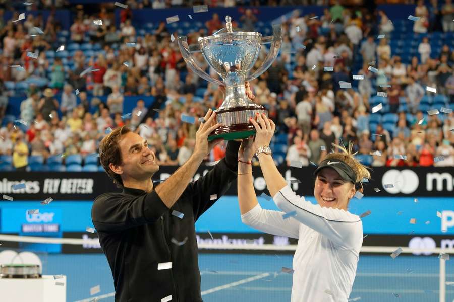 Roger Federer en Belinda Bencic op de Hopman Cup in 2019