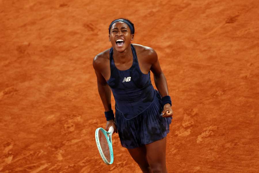 Coco Gauff celebrates winning her semi final match against Lois Boisson Coco Gauff celebrates winning her semi final match against Lois Boisson