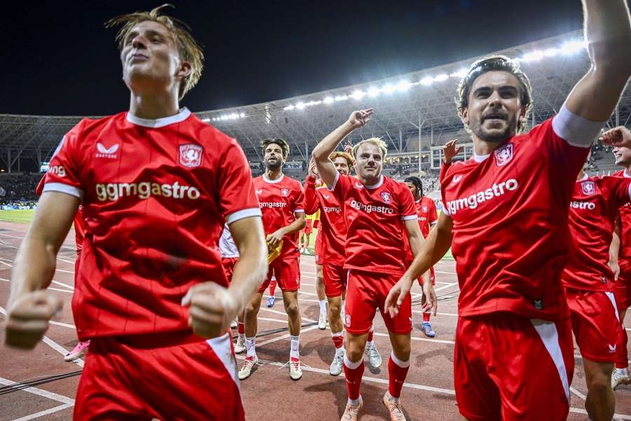 FC Twente celebrate the win against Qarabag in Azerbaijan