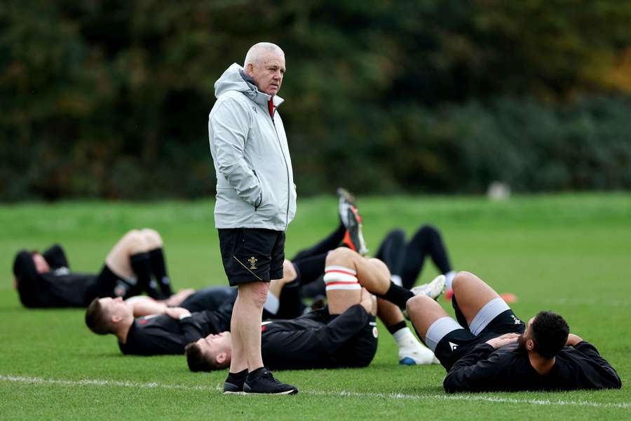 Wales manager Warren Gatland watches over a training session