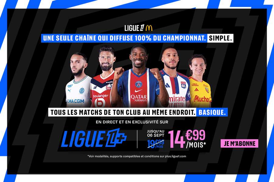 Ligue 1+ propose 100% de la Ligue 1 McDonald's en exclusivité pour la saison 2026-2027.
Ligue 1+ propose 100% de la Ligue 1 McDonald's en exclusivité pour la saison 2026-2027.