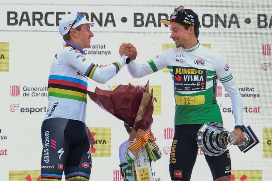 Primoz Roglic (R) took the overall victory in the Tour of Catalunya ahead of Remco Evenepoel (L) who won the final stage