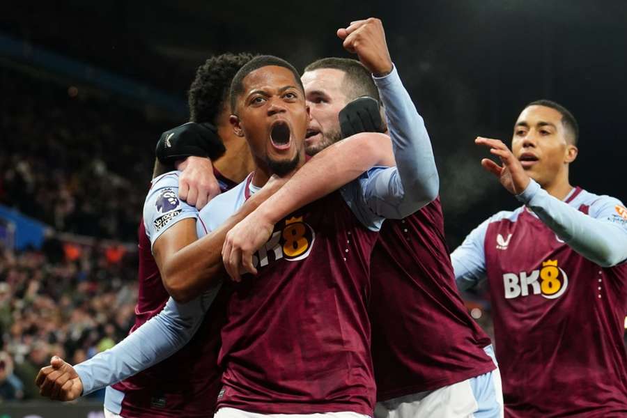 Leon Bailey celebrates giving Aston Villa the lead against Man City
