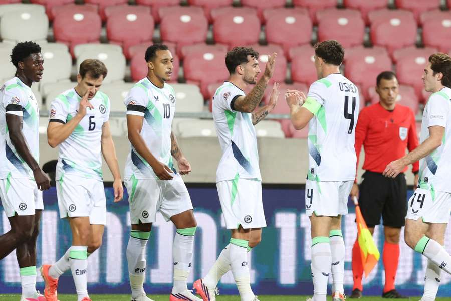 Ireland players react after Idah's goal Ireland players react after Idah's goal