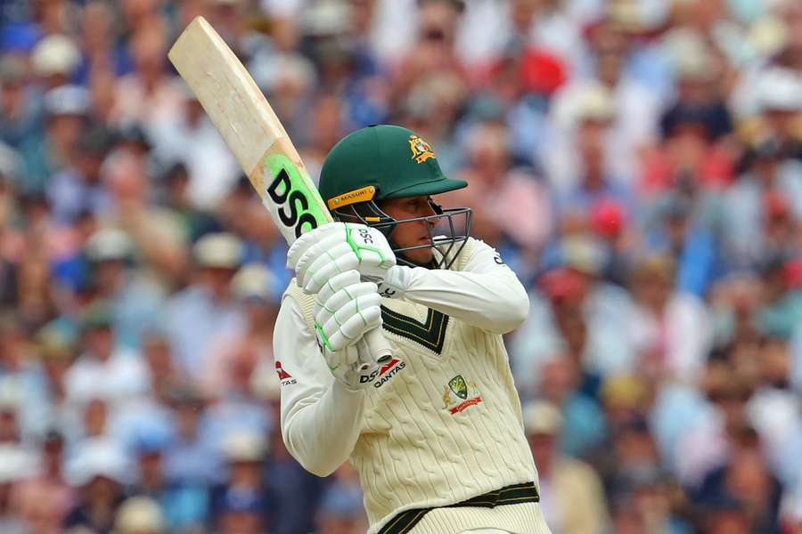 Australia's Usman Khawaja plays a shot on day two of the first Ashes cricket Test match
