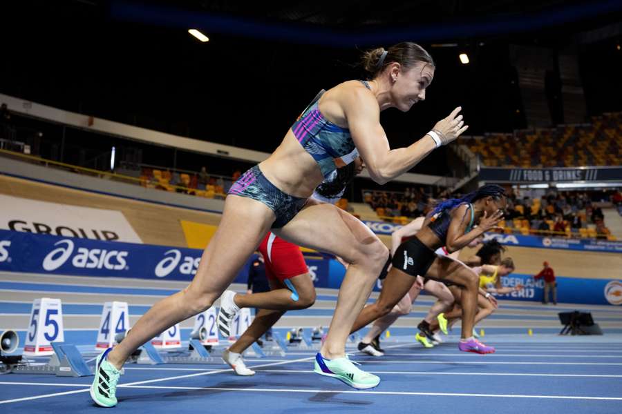 Visser tijdens de 60 m sprint gisteren op de NK indooratletiek Visser tijdens de 60 m sprint gisteren op de NK indooratletiek