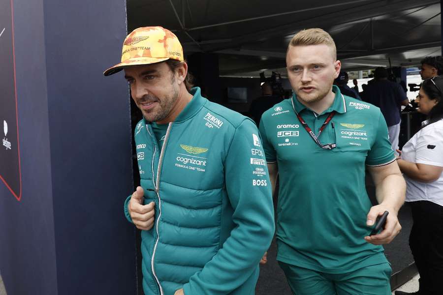 Aston Martin's Fernando Alonso arrives in Barcelona ahead of the Spanish Grand Prix
