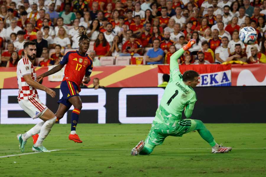 Nico Williams em ação por Espanha Nico Williams em ação por Espanha
