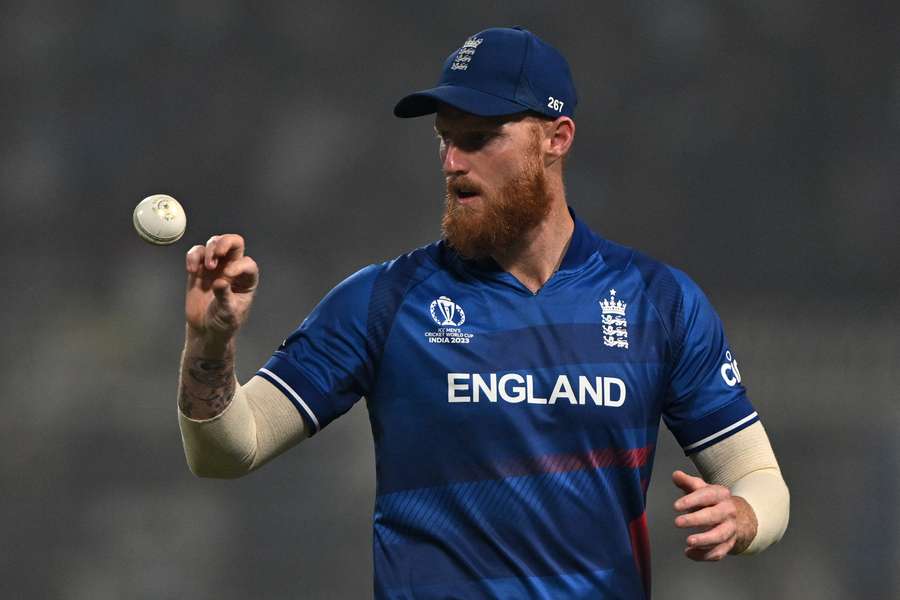 Ben Stokes tosses the ball during the 2023 ICC Men's Cricket World Cup one-day international (ODI) match between England and Pakistan 