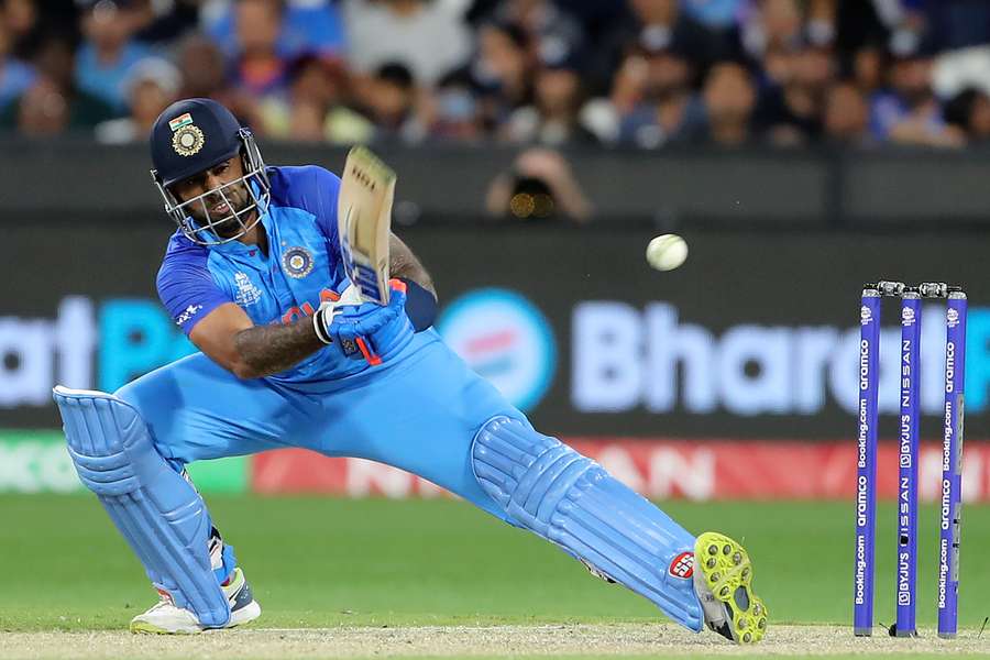 India's Suryakumar Yadav hits a six against Zimbabwe at the MCG