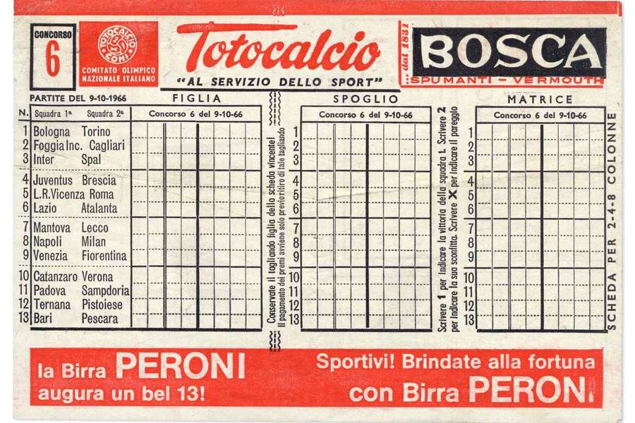 Una schedina del 1966