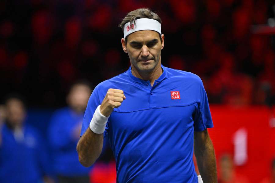 Roger Fedrer celebra un punto durante la Laver Cup