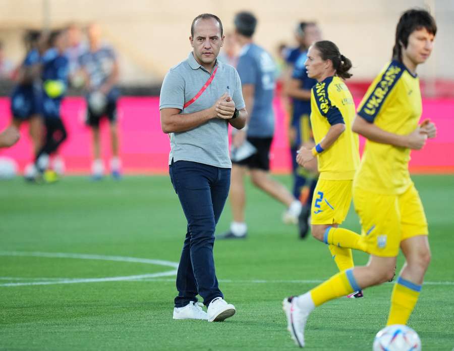 Lluís Cortés, con la selección de Ucrania ante España