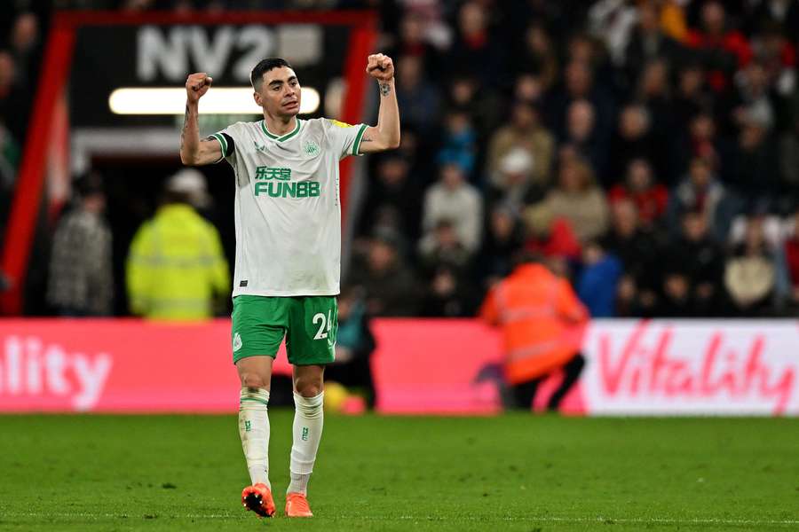 Miguel Almiron salutes the travelling Toon Army at the Vitality Stadium