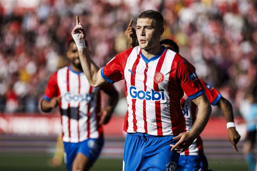 Girona Artem Dovbyk celebrates scoring against Barcelona 4. May 2024. Years Girona Artem Dovbyk celebrates scoring against Barcelona 4. May 2024. Years