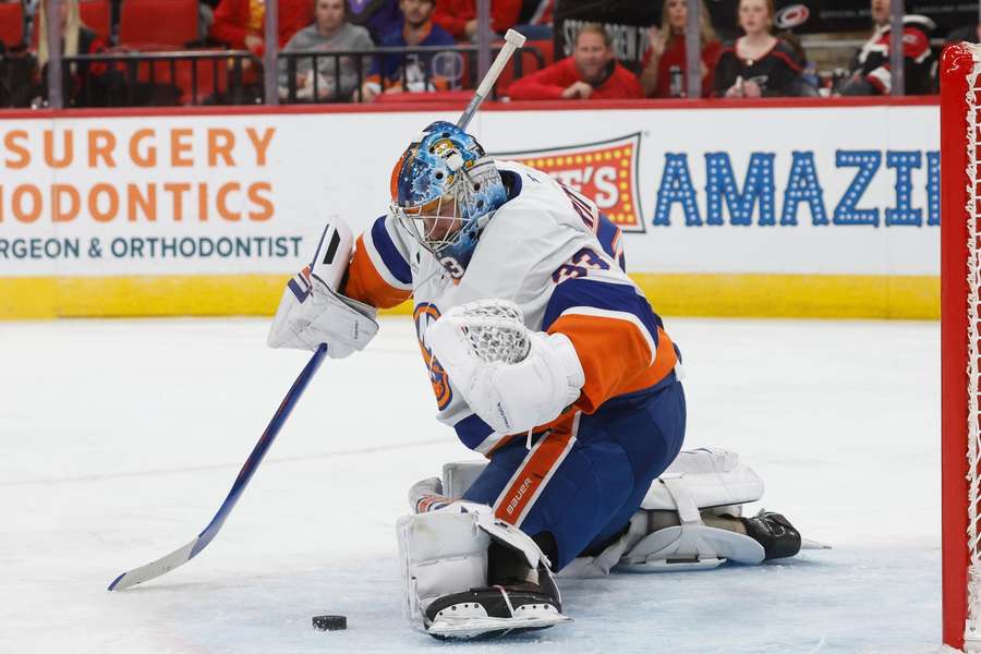 David Rittich při jednom z úspěšných zákroků. David Rittich při jednom z úspěšných zákroků.