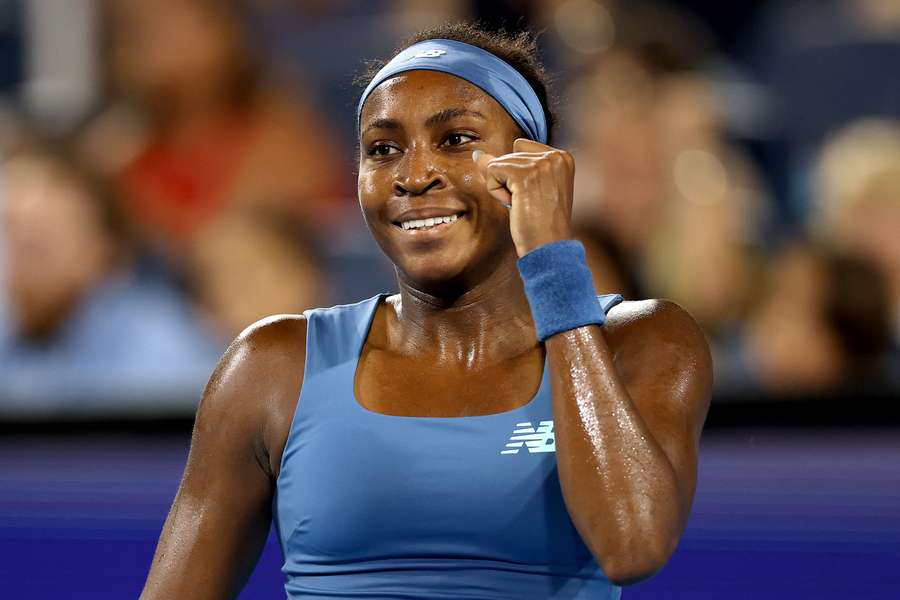 Coco Gauff reacts during Cincinnati Open match