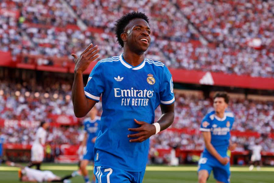 Real Madrid's Vinicius Junior celebrates scoring their winning goal