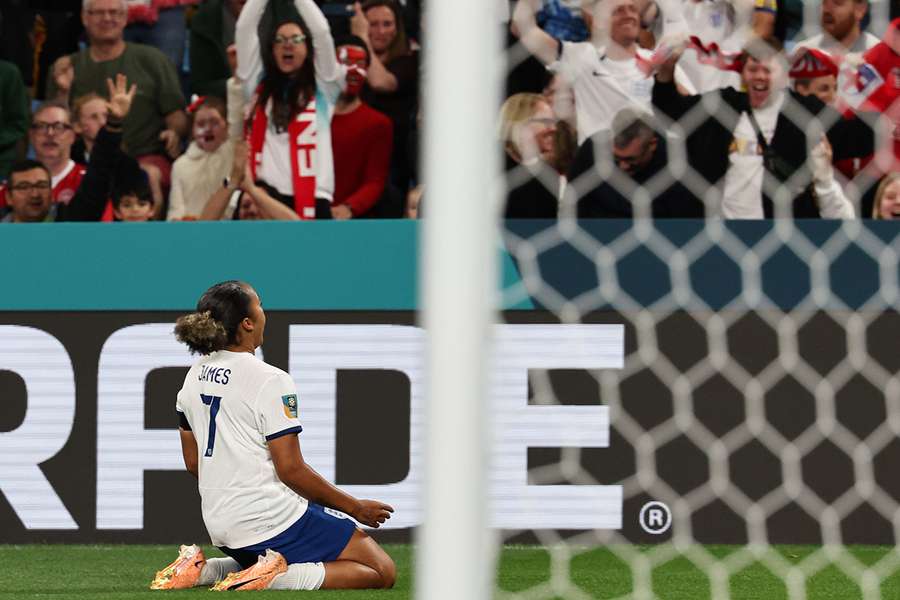 James celebrates toward England fans