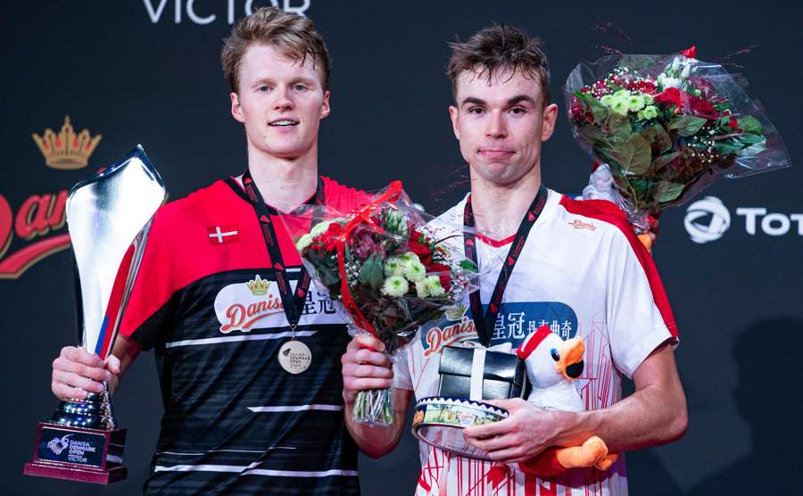 Anders Antonsen og Rasmus Gemke ved Denmark Open 2020.