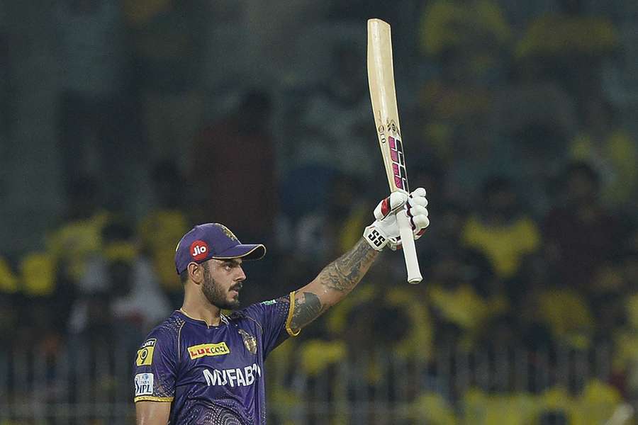 Kolkata Knight Riders' Nitish Rana celebrates