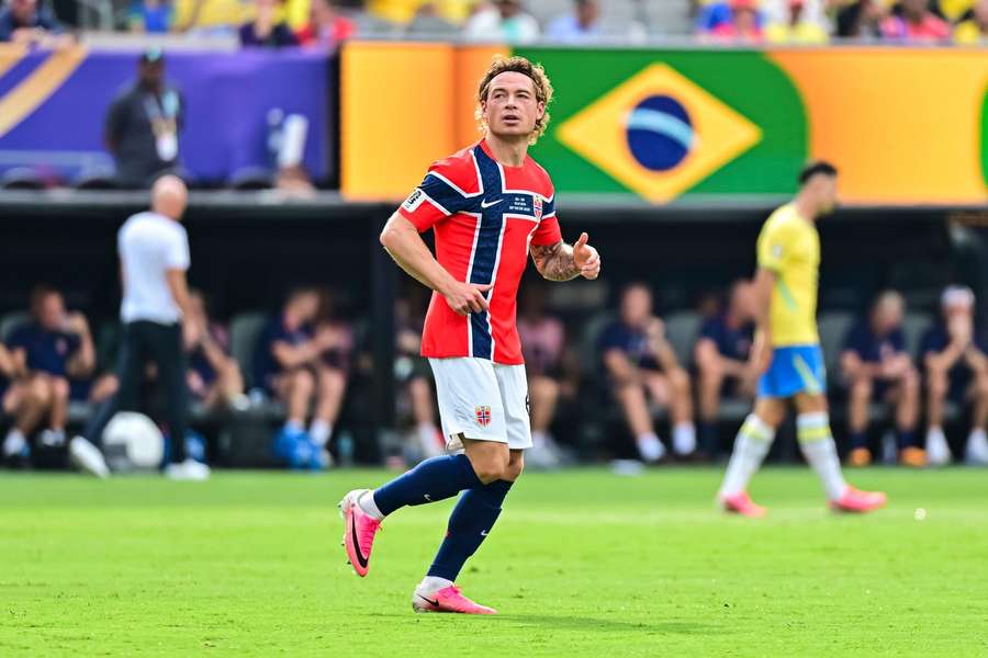 Central midfielder Patrick Berg in action for Norway against Brazil Central midfielder Patrick Berg in action for Norway against Brazil