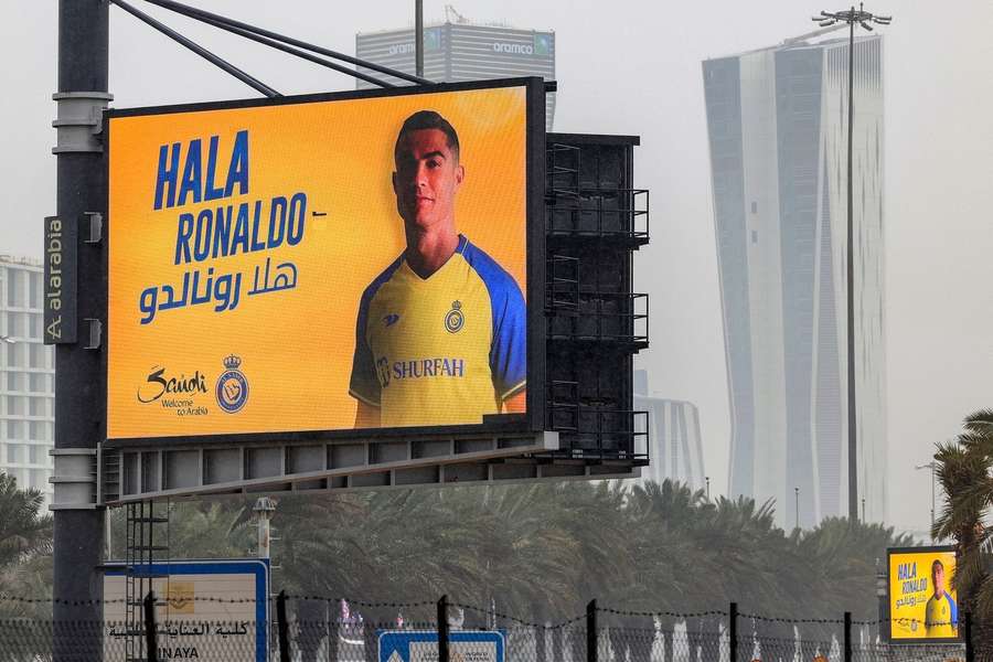 A billboard welcoming Al-Nassr's new Portuguese forward Cristiano Ronaldo is displayed along a road in Saudi Arabia's capital Riyadh on January 3, 2023 A billboard welcoming Al-Nassr's new Portuguese forward Cristiano Ronaldo is displayed along a road in Saudi Arabia's capital Riyadh on January 3, 2023