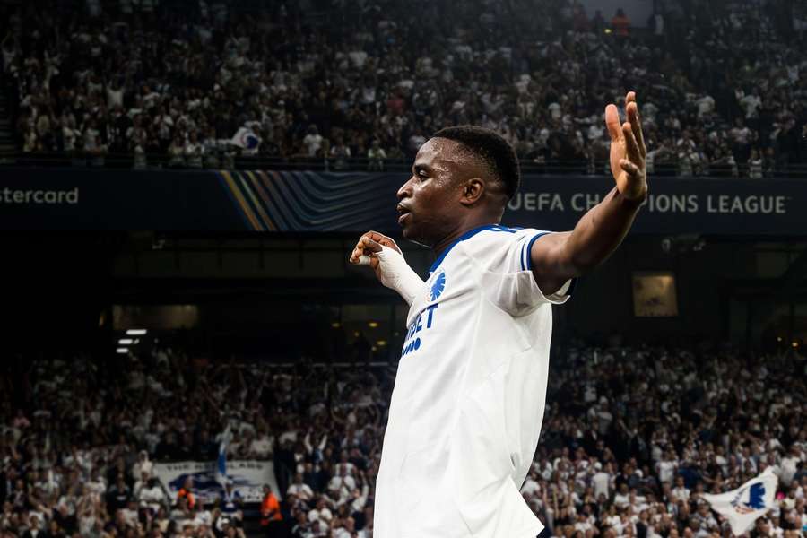 Youssoufa Moukoko jubelt über einen Treffer für den FC Kopenhagen Youssoufa Moukoko jubelt über einen Treffer für den FC Kopenhagen