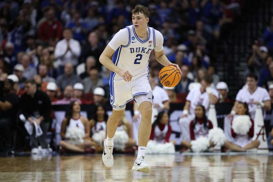 Duke's Cooper Flagg taking the ball up the court (2025)