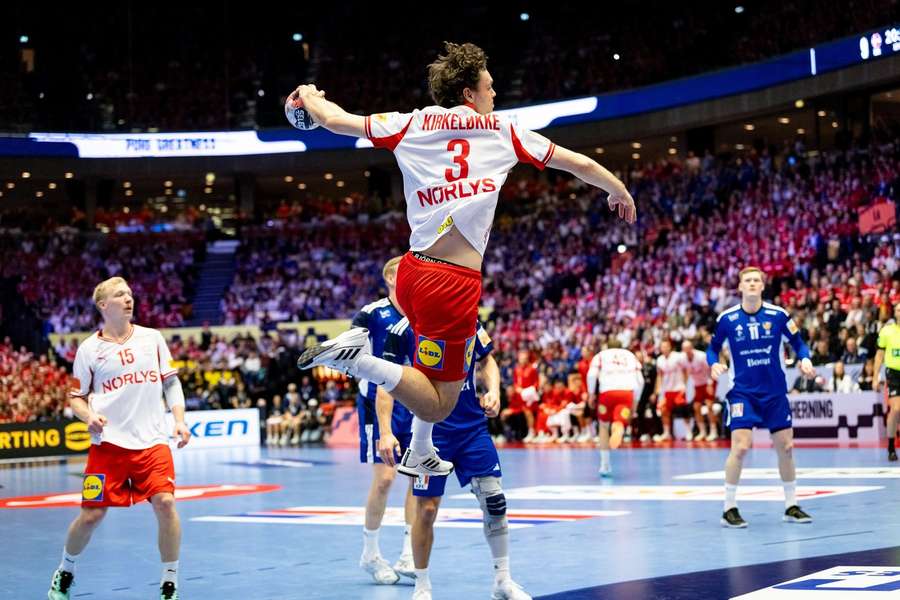 Niclas Kirkelokke jumps in attack against Iceland Niclas Kirkelokke jumps in attack against Iceland