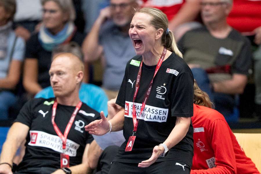 Helle Thomsen guides the Danish national team during the game against Switzerland