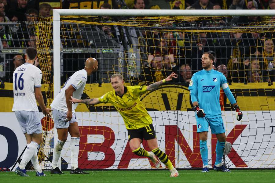 Dortmund's Marco Reus celebrates scoring against Hoffenheim