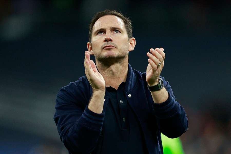 Frank Lampard salutes the travelling fans at the Bernabeu