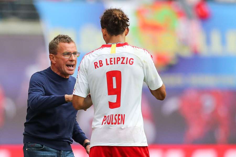 Als Sportdirektor holte Ralf Rangnick (l.) Yussuf Poulsen (r.) einst zu RB Leipzig.